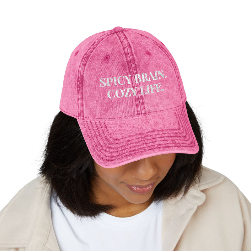 Spicy Brain, Cozy Life - Embroidered Vintage Hat